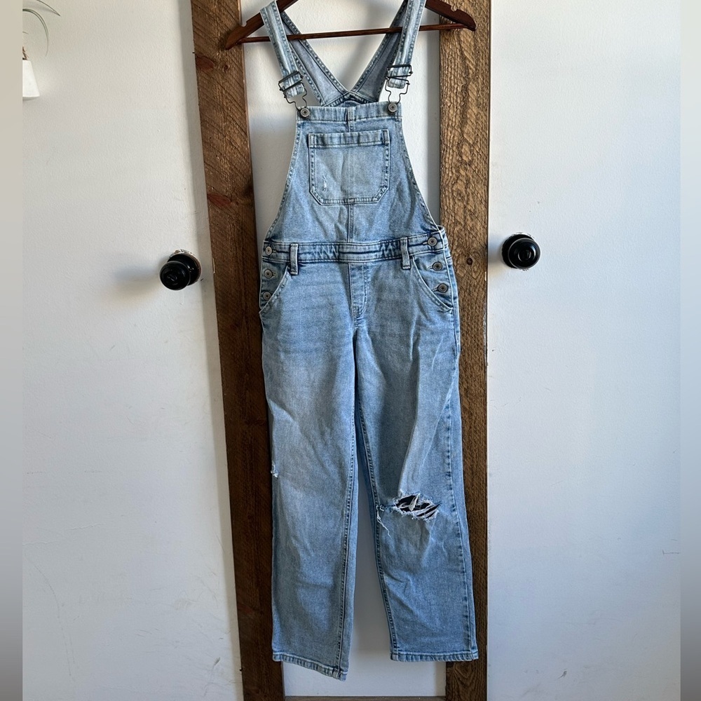SO Girls Denim Jean Overalls Distressed Light Blue Size 14